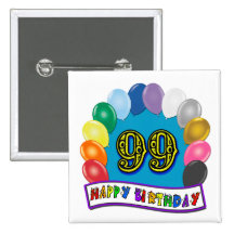 Happy 99th Birthday with Balloons Button