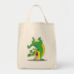 happy alligator crocodile cartoon dancing tote bags