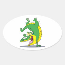 happy alligator crocodile cartoon dancing oval stickers
