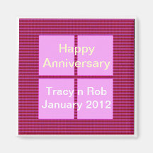 Happy Anniversary -  Pink Square Memory Bank Fridge Magnets