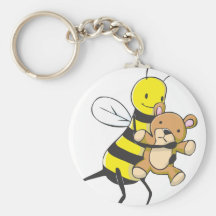 Happy Bee Playing with Teddy Bear Key Chain