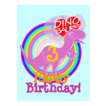 Happy Birthday 3 Years Purple T-Rex Dino Postcard