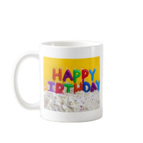 happy birthday cake with message mug