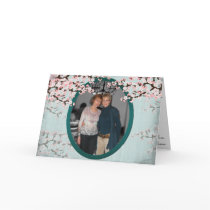 Happy Birthday Card - Cherry Blossom Vintage Teal