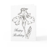 Happy Birthday Card Iris Spring Flower Drawing
