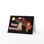Happy Birthday Card Red Fairy mushroom with sun