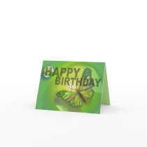 Happy Birthday Card Yellow Green Butterfly