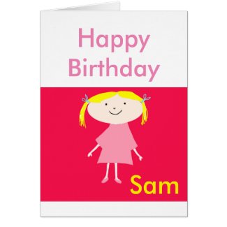 Happy Birthday cartoon little girl in pink (name) Greeting Card