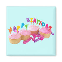 Happy Birthday Cupcake and Candles Magnets