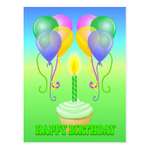 Happy Birthday Cupcake Balloons Postcard