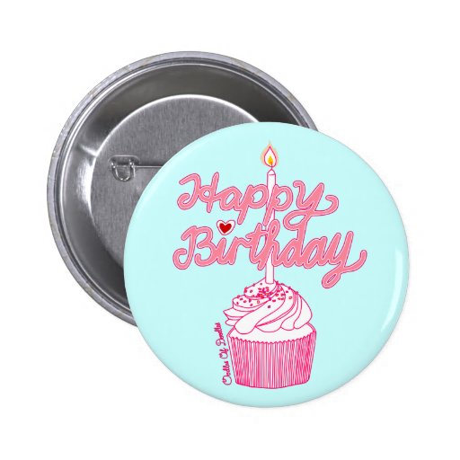 Happy Birthday Cupcake Doodle Art Button