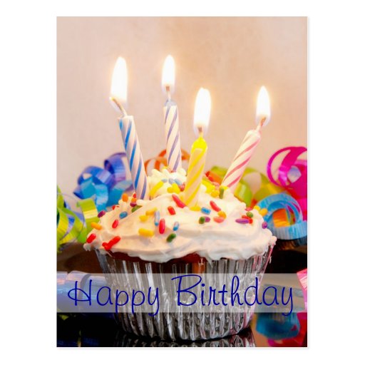 Happy Birthday Cupcake with Candles Post Card
