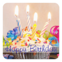 Happy Birthday Cupcake with Candles Stickers
