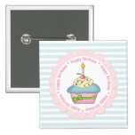 Happy Birthday Cupcakes Blue Stripes with Pink