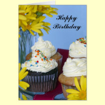 Happy Birthday cupcakes & flowers cards