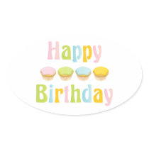Happy Birthday Cupcakes Oval Stickers