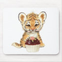 Happy Birthday - Cute Tiger with Cupcake mousepads