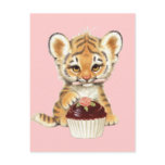 Happy Birthday - Cute Tiger with Cupcake Postcard