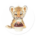 Happy Birthday - Cute Tiger with Cupcake stickers