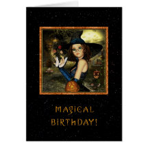 Happy Birthday - Cute Witch Star Sky Greeting Card