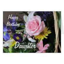 Happy Birthday Daughter-Pink Rose Bouquet Cards
