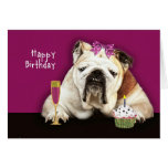 happy birthday, getting older, funny dog, pink bow greeting cards