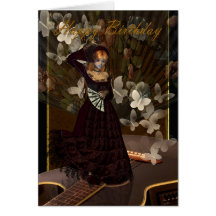Happy Birthday Gothic Girl with guitar spanish sty Cards