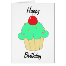 Happy Birthday Green Cupcake Greeting Card