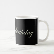 happy birthday in fancy letters on black mugs