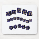 Happy Birthday Karen toy blocks in blue. Mouse Pad