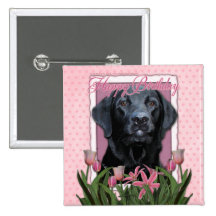 Happy Birthday - Labrador - Black - Gauge Buttons