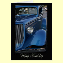 Happy Birthday on black with Vintage Car cards