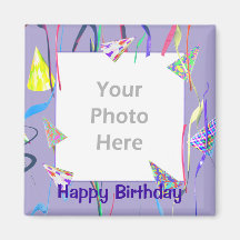 Happy Birthday Party Hats (photo frame) Fridge Magnet