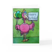 Happy Birthday Pink Flamingo Card Whimsical