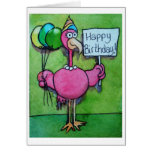 Happy Birthday Pink Flamingo Card Whimsical