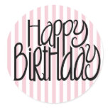 Happy Birthday Pink Stripes Sticker