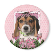 Happy Birthday - Pink Tulips - Beagle Puppy