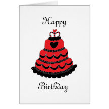 Happy Birthday Red Hearts Gothic Cake Greeting Card