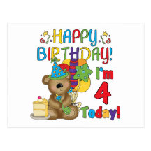 Happy Birthday Teddy Bear 4th T-shirts and Gifts Post Cards