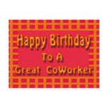 Happy Birthday to a Great CoWorker postcards