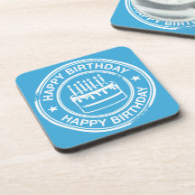 Happy Birthday -white rubber stamp effect- Drink Coasters