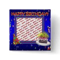Happy Birthday With Confetti  Photo Frame Pinback Button