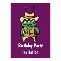 Happy Birthday with martian alien sheriff frog Custom Invitation
