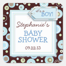 Happy Blue Dots Boy Baby Favour & Envelope Sticker