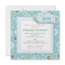Happy Blue Dots Boy Baby Shower Invitation