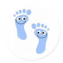 Happy Blue Feet Round Stickers