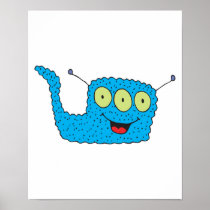 happy blue goofy monster posters