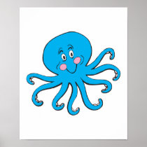 happy blue octopus print