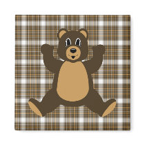 Happy Brown Bear Auburn Plaid Magnet