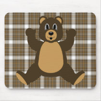 Happy Brown Bear Auburn Plaid Mousepad